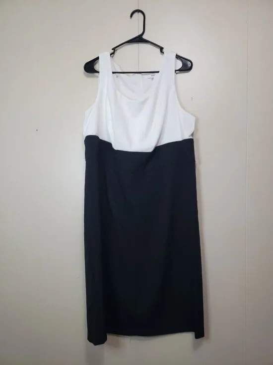 Studio One Womens Plus 14W Sheath Dress Colorblock White Black Office Career NWT - Picture 2 of 7